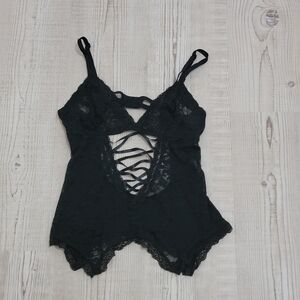 Black Lace Teddy With a Lace-up Front